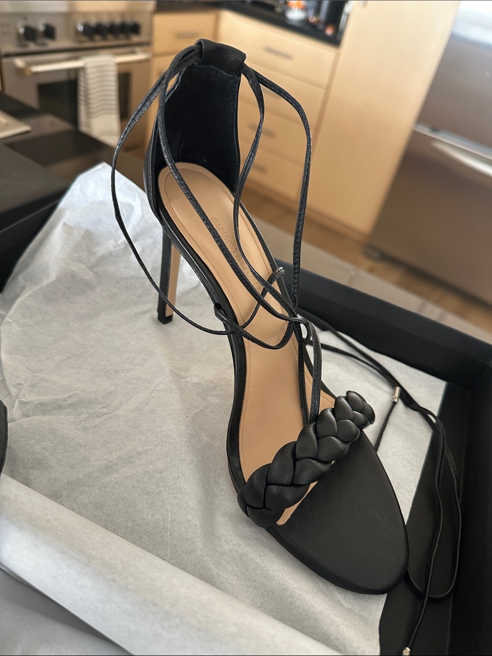 Banana Republic Black Braided Lace-Up Stiletto Sandal